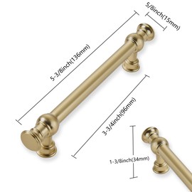 ZAUYX 2-Pack 3-3/4inch(96mm) Hole Center Brushed Brass Cabinet Pulls Solid Heavy Duty Kitchen Cabinet Hardware for Cupboard Drawer Pulls Cabinet Handle