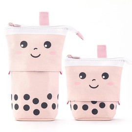 Cute Stuff for Teen Girls Cute Bags Standing Pencil Case Cute Telescopic Pen Holder Kawaii Stationery Pouch Makeup Cosmetics Bag for School Students Office Women (Pink)