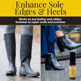Fiebing's Black Shoe Polish for Leather & Rubber Soles - Sole Edge & Heel Polish (0.6 oz) Restores Scuffed Heels & Soles - Easy Roll-On Applicator to Repair Boot & Shoe for Glossy & Waterproof Finish