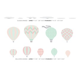Hot Air Balloons Fabric Wall Decals - Jumbo Size in Pastel - Five Color Options Available - Set of 9 Hot Air Balloons and Clouds