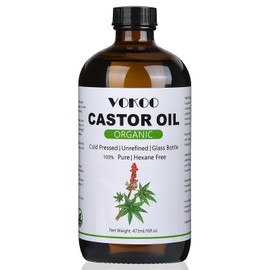 VOKOO ORGANIC Castor Oil Cold Pressed Unrefined Glass Bottle Wellness 16 Fl Oz NEW