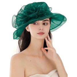ORIDOOR Women’s Organza Tea Party Wedding Fascinator Hat Anti Wide Brim Derby Hats 013-Green … …