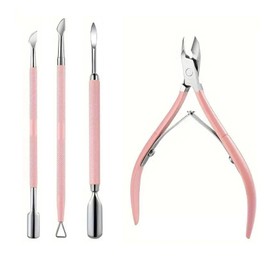 Cuticle Trimmer with Cuticle Pusher and Cuticle Nipper, 4 Pcs Cuticle Remover Tool Set,Nail Cuticle Remover Tool,Stainless Steel Cuticle Cutter Nail Clipper Trimmer Scissors for Fingernails