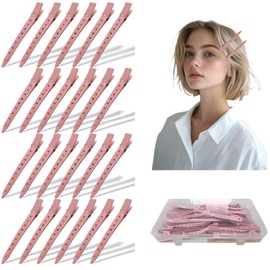 24 Pcs Large Metal Alligator Hair Clips for Curls, Pink Alligator Hair Clip Duckbill Styling Clips for Sectioning Dyeing Thick Hair Curling Salon Use (pink)