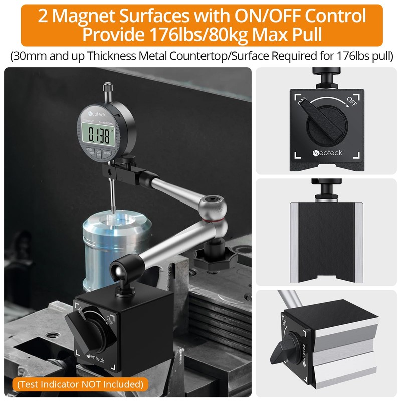 Neoteck Magnetic Base Stand for Digital Dial Indicator Gauge Pro-176lbs/80kg