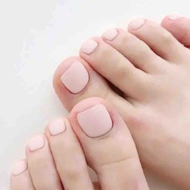 Outyua Solid Square Fake Toenails Matte Press on Toe Nails Short Acrylic False Toes Nails Artificial Beach Full Cover Toenail for Women 24 Pcs (Nude)