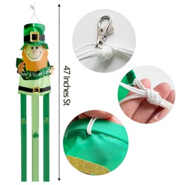 47 Inches St. Patrick's Day Leprechaun Windsock Decoration, Green Hanging Outdoor Windmill Decor with Shamrock Designs, Festive Irish-Themed Wind Sock Ornament for Garden, Patio, and Yard