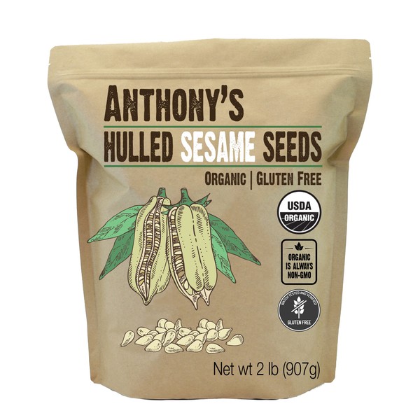Anthony's Organic Hulled Sesame Seeds, 2 lb, White, Raw, Gluten Free, Non GMO, Keto Friendly