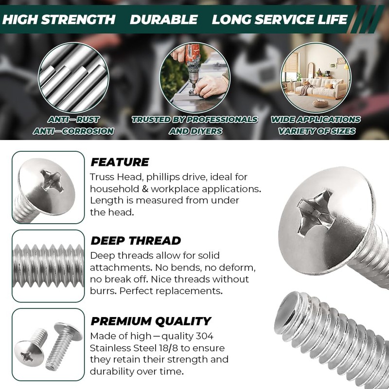 #4-40 x 1/4" Truss Head Machine Screws (200 pcs), 18-8