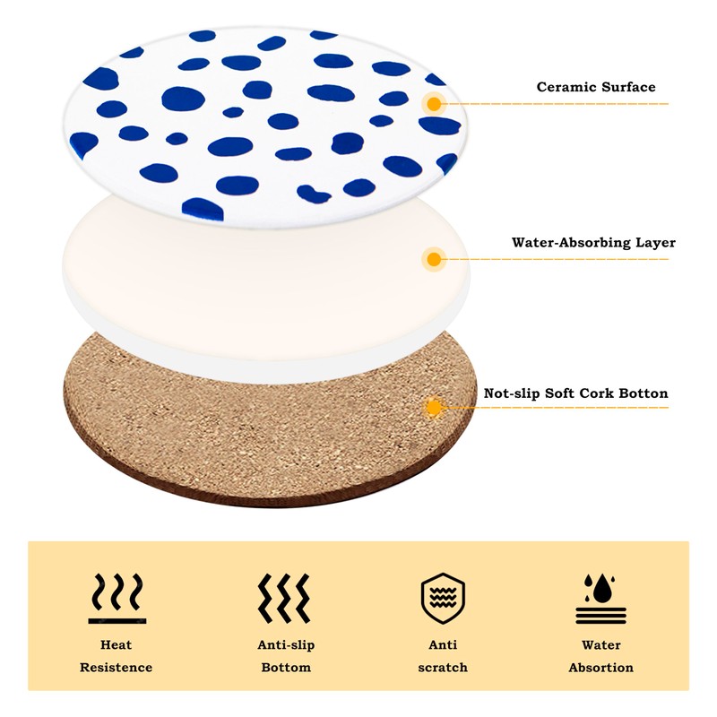 Ocves Coasters 6 Pack Absorbent Ceramic Drink Coasters with Holder,