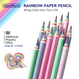 Hanffero Rainbow Pencils, Writing Drawing Pencil with Rubber, Recyclable Paper Material, Pre-Sharpened, for School and Office - Hardness #2 HB (Pack of 24)