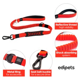 Edipets, Dog Lead, Anti-Pull Dog Car, 1 m / 1.4 m, Reflective, Padded Handle, for Small/Medium/Large Dogs (Red)