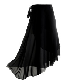 Amexo Women's Ballet Wrap Skirt Chiffon Long Ballet Skirt Black Chiffon Women's Dance Skirt with Adjustable Waist Band Ballet Clothing for Adults Women, black