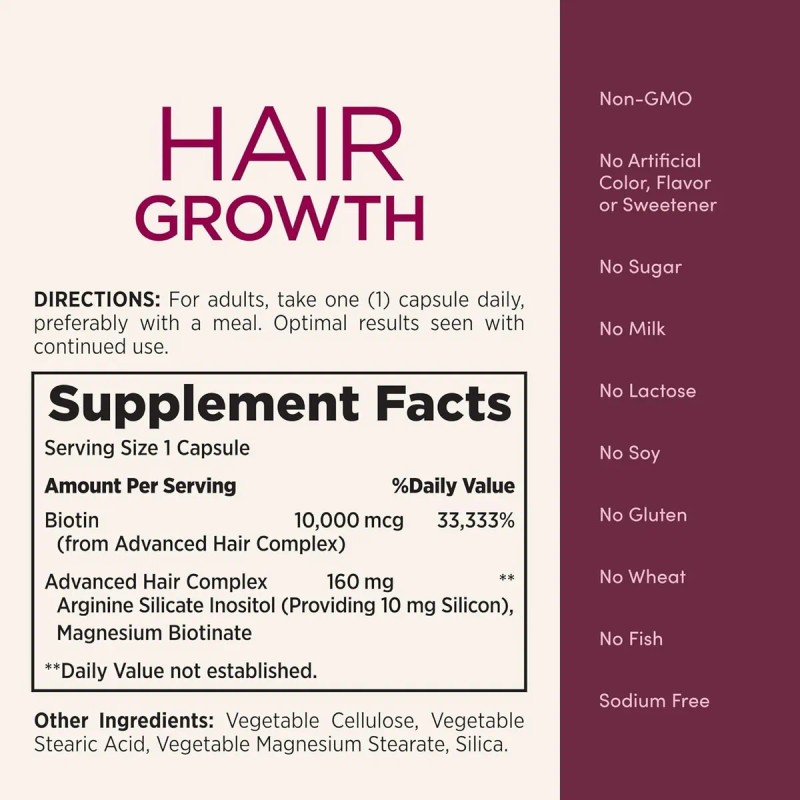 Suplemento Para El Crecimiento Del Cabello Con Biotina Sin Sabor