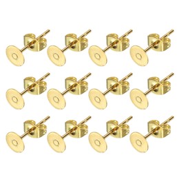sourcing map 20Pcs Stud Earring Posts, 5mm Stainless Steel Flat Pad Ear Pin with Butterfly Earring Backs for Jewelry DIY Making Findings, Gold