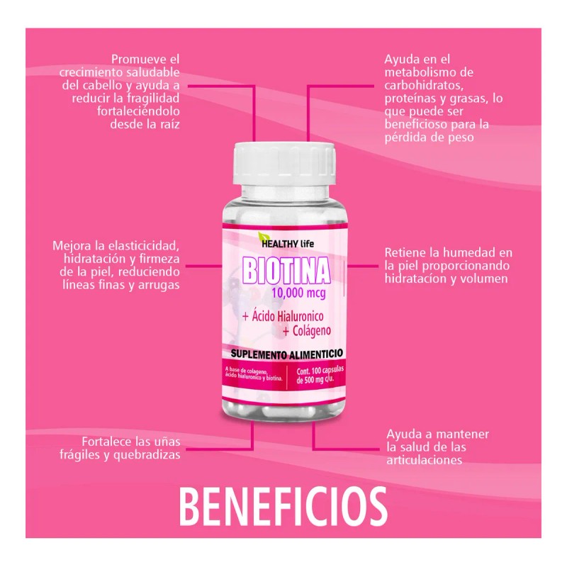 Biotina Healthy Life 100 Cpsulas Veganas Sin Sabor Para Cabello
