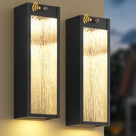 Dusk to Dawn LED Outdoor Wall Light Fixtures, 15in Exterior Black Waterproof Outdoor Lighting, Large Modern Water Ripple Porch Sconces Wall Mounted Outside Lantern for Garage Front Door(2 Pack)