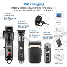 Professional Cordless Hair Clippers for Men, T-Blade Beard Trimmer & Foil Shaver & Nose Hair Trimmer Set, Rechargeable Electric Barber Hair Cutting Grooming Kit