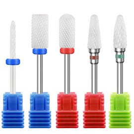 5PCS Ceramic Nail Drill Bits Set, Professional 3/32 Inch Electric Cuticle Drill Bits Nail Tech for Acrylic Gel Nails Polishing Manicure Pedicure, Efile Remover Safety Bit for Home Solan
