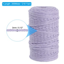 PATIKIL 3mm x 218 Yard Macrame Cord, Soft Cotton Colored Macrame Yarn Rope String 4 Strand Twisted for Wall Hanging Plant Hanger Dreamcatcher DIY Knitting Supplies, Purple
