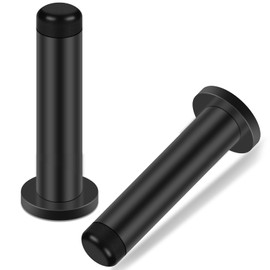 Door Stoppers, 3.4 Inch Black Door Stops with Thick Rubber Bumper,Wall Mounted,Stainless Steel Heavy Duty Door Stops for Skirtings, Modern Indoors Outdoors Doorstops Wall PProtector, 2 Pack