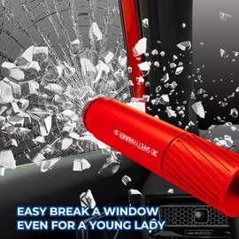 Omrisy 2 Pack Car Safety Hammer Car Window Breaker Seatbelt Cutter Emergency Escape Tool Car Glass Breaker for Land and Underwater Life-Saving Car Safety Kit Essentials Car Accessories (Red+Red)