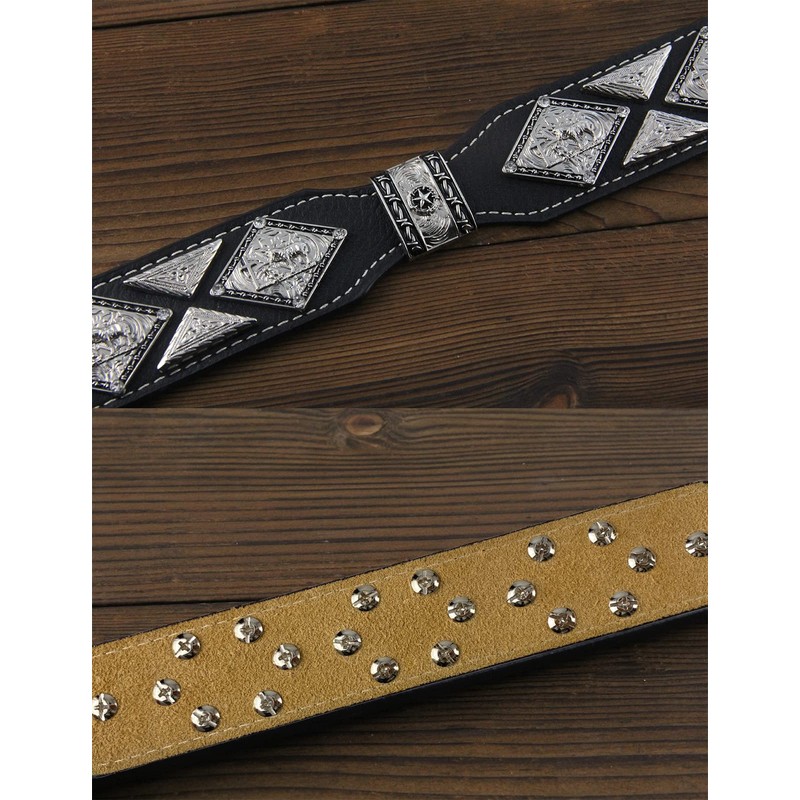 URAMAN Mens Western Belt Cowboy Country Concho Leather Belt for