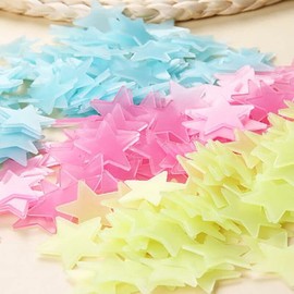 100 Pieces Glow In The Dark Stars Wall Stickers Luminous Stars Decal Kids Room，Glow in the Dark, 3cm Plastic Stars