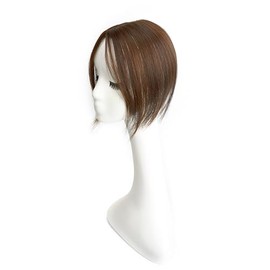 10" Clip in Bangs Hand-tied Base, 360° Clip In Hair Topper No Bangs Upgrade Handmade Hair Extensions (Light Brown)