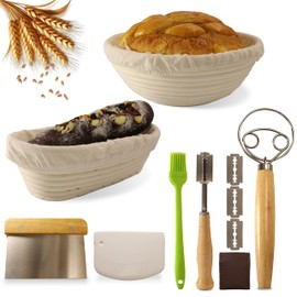 EazyBreezy 2 Pcs Bread Proofing Basket Banneton Proofing Baskets Rattan Sourdough Proving Bowls with Tools Kit - Round & Oval (25cm)