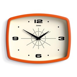 Jones Clocks® Movie wall clock | Retro rectangular clock | 25cm | Orange | Cool designer look for kitchen, living room or office