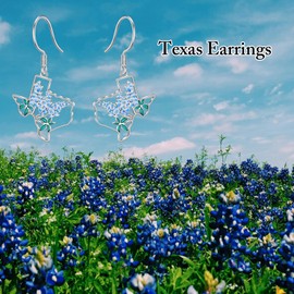 MEIDERBO Texas Earrings 925 Sterling Silver Texas State Map Flag Dangle Earrings Hometown Bluebonnets Jewelry Texas Gifts for Women Love TX