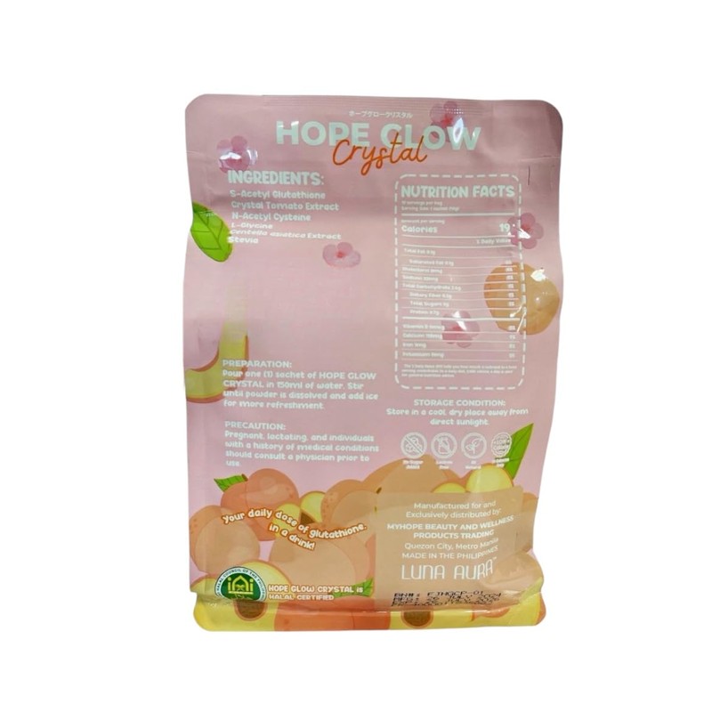 10 Sachets Luna Aura Hope Glow Crystal Peach Glutathione Juice