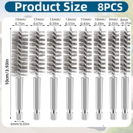 Wire Brush Drill 8 Pieces Heating Boiler Brush 8 Different Sizes Cylinder Brush Rust Resistance Wire Brush Round Corrosion Resistance for Drill Polishing Grinding Rust Removal