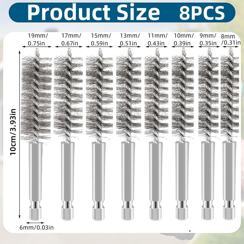 Wire Brush Drill 8 Pieces Heating Boiler Brush 8 Different
