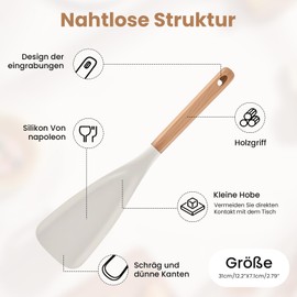 2 x Multifunktions-Löffelspatel, 2-in-1 langer Holzgriff, mattes Silikon, Salatlöffel, Kochlöffel für antihaftbeschichtetes Kochgeschirr, multifunktionaler Spatel