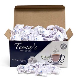 Teona's White Sugar Cubitos de azúcar blanco envueltos individualmente, (152 cubos) cubos de azúcar de tamaño perfecto para té y café, caja de 1 libra