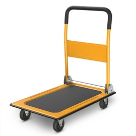 DNA MOTORING 440lbs Capacity Platform Hand Truck, 360 Degree Swivel Wheels Foldable Push Cart Dolly, Heavy Duty Folding Push Cart for Home, Workshop, Office, Warehouse, Yellow, TOOLS-00752