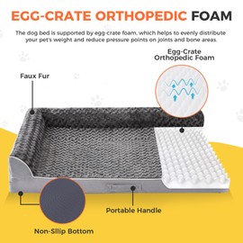 Aeroluxe Dog Bed Large Sized Dogs, Orthopedic Dog Bed for Large Dogs, Waterproof Pet Bed with Washable Removable Cover, L-Shaped Pet Couch with Portable Handle 36"x27"x6.5", Grey