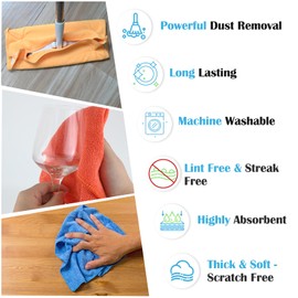 Puomue Microfiber Cleaning Cloth, 50 Pack Cleaning Rags with 5 Color Assorted, Absorbent and Lint Free Cleaning Cloth for Window, Household and Kitchen, 11.5"X11.5", (Blue/Yellow/Green/Orange/Red)