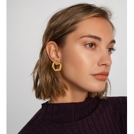 Gold Geometric Earrings for Women, Chunky Gold Dangle Earrings Trendy Vintage Statement Earrings Dupes Jewelry for Her (Irregular Geometric)