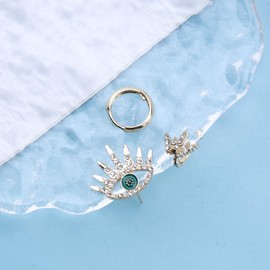 Cimenexe Bohemian Paved Evil Eye Stud Earrings Crystal Crown Ear Cuff Earrings Gold Circle Hoop Earrings Rhinestone Eye Earrings Set Jewellery for Women and Girls Gifts 3 Pieces