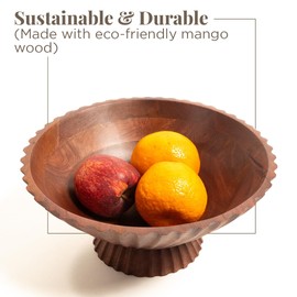 Folkulture Wooden Fruit Bowl for Kitchen Island| Countertop or Decorative-Centerpiece Table Decorations| Decorative-Bowl or Fruits Tray or Fruit's Holder for Kitchen Counter Decor (Red Walnut)