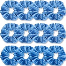 IVARYSS Azure Blue Scrunchies Bulk, Premium Velvet Soft Hair Scrunchy, Solid Colors Thick Elastic Bands, Hair Accessories for Women and Girls, 12 Pack