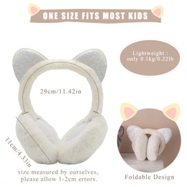 IHCEMIH Ear Muffs Women Girls Earmuffs Winter Accessories Fluffy Plush Foldable Adults Outdoor Thermal Ear Warmer Skiing Running Cat Ears Covers Protector from Wind Cold Gift for Girls Ladies White