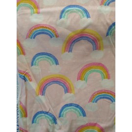 Joann Pastel Novelty Rainbows Clouds Cotton Fabric Pink Aqua Yellow BTHY 18x44"