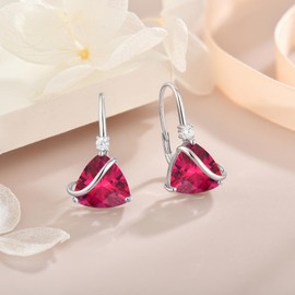 YIFSIY Women Ruby Leverback Earrings 925 Sterling Silver Triangle cut July Birthstone Dangle Drop Earring Infinity Jewelry Gifts for Her Wife Mom