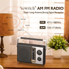 Yewrich AM FM Radio with Best Reception, Portable Battery Operated Transistor Radios, Headphone Jack, AC Powered, Suit for Senior and Home, Black