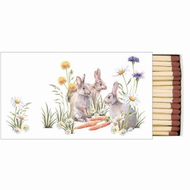 Firewood Box of 45 Easter Rabbits with Carrots in Grass as Table Decoration Match Length 9.5 cm Box Size 11 x 6.3 cm