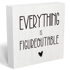 mmiishe Everything Is Figureoutable Wooden Box Sign Decorative Inspirational Farmhouse Wood Box Sign Home Office Decor Motivational Gift Rustic Square Desk Decor Sign for Shelf 5 x 5 Inches